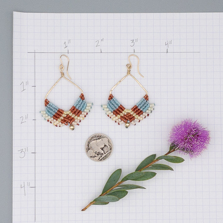 Square Hoop Earrings / Terracotta & Aqua / Gold Fill