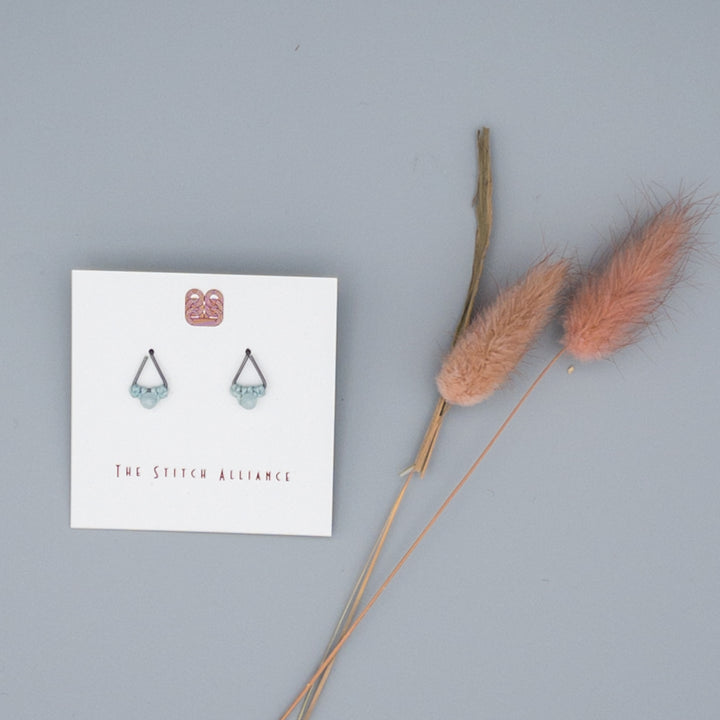 Aquamarine triangle shaped oxidized sterling silver earrings