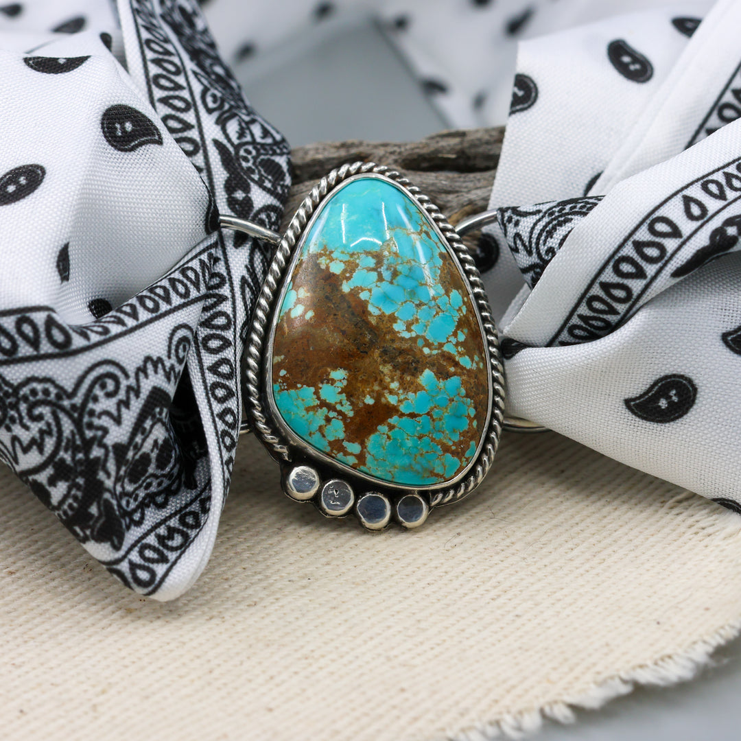 one of a kind sterling silver number 8 turquoise twilly slide handmade in california