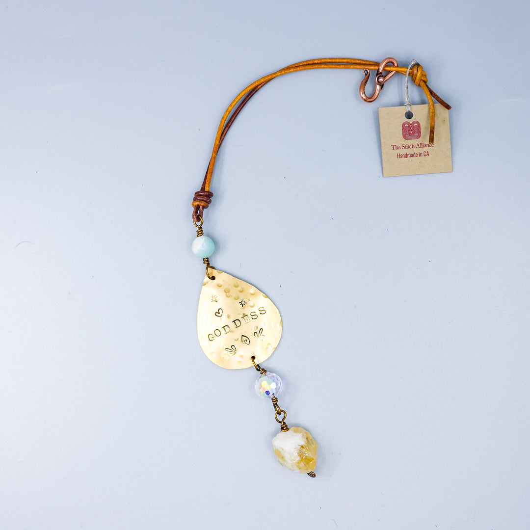 Goddess Suncatcher, Brass, Citrine, Amazonite