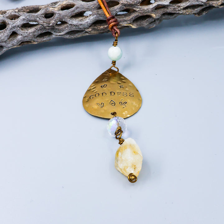 Goddess Suncatcher, Brass, Citrine, Amazonite