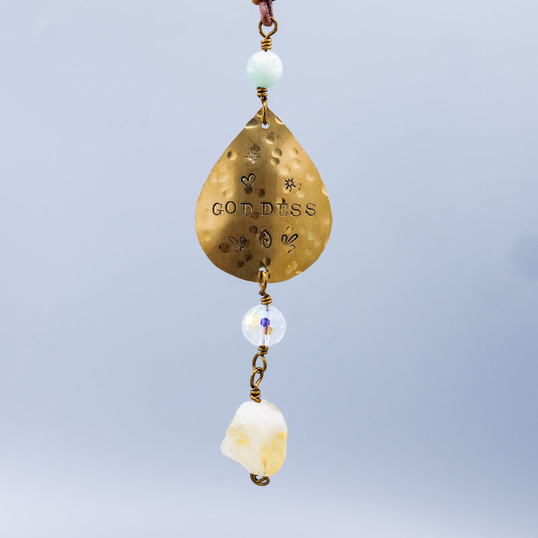 Goddess Suncatcher, Brass, Citrine, Amazonite