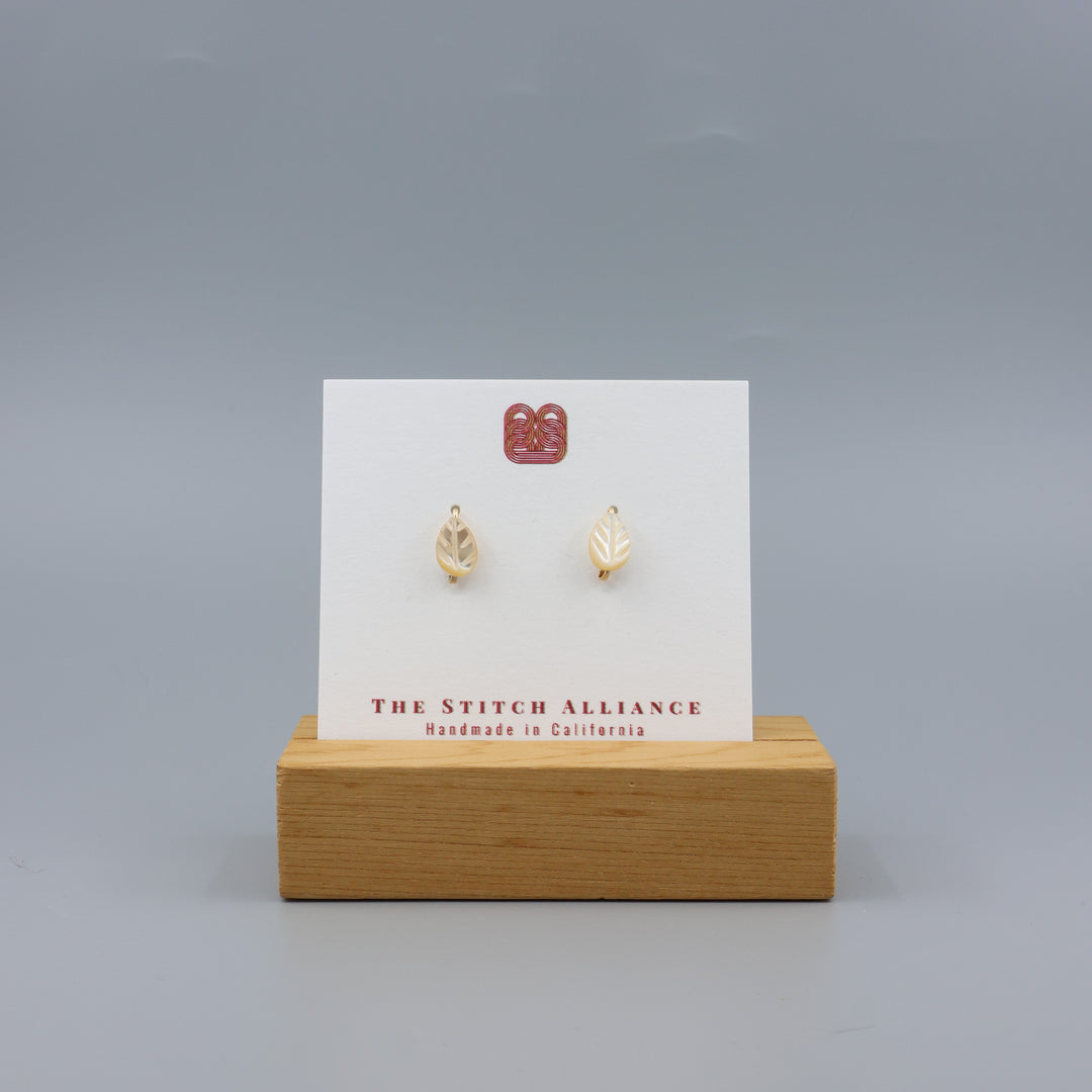Mother of Pearl Leaf Stud Earrings / Gold Fill