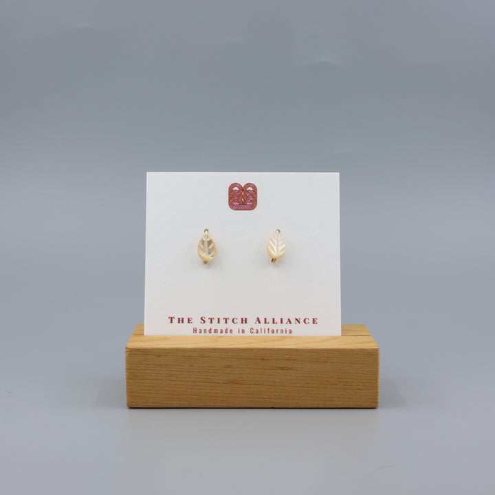 Mother of Pearl Leaf Stud Earrings / Gold Fill