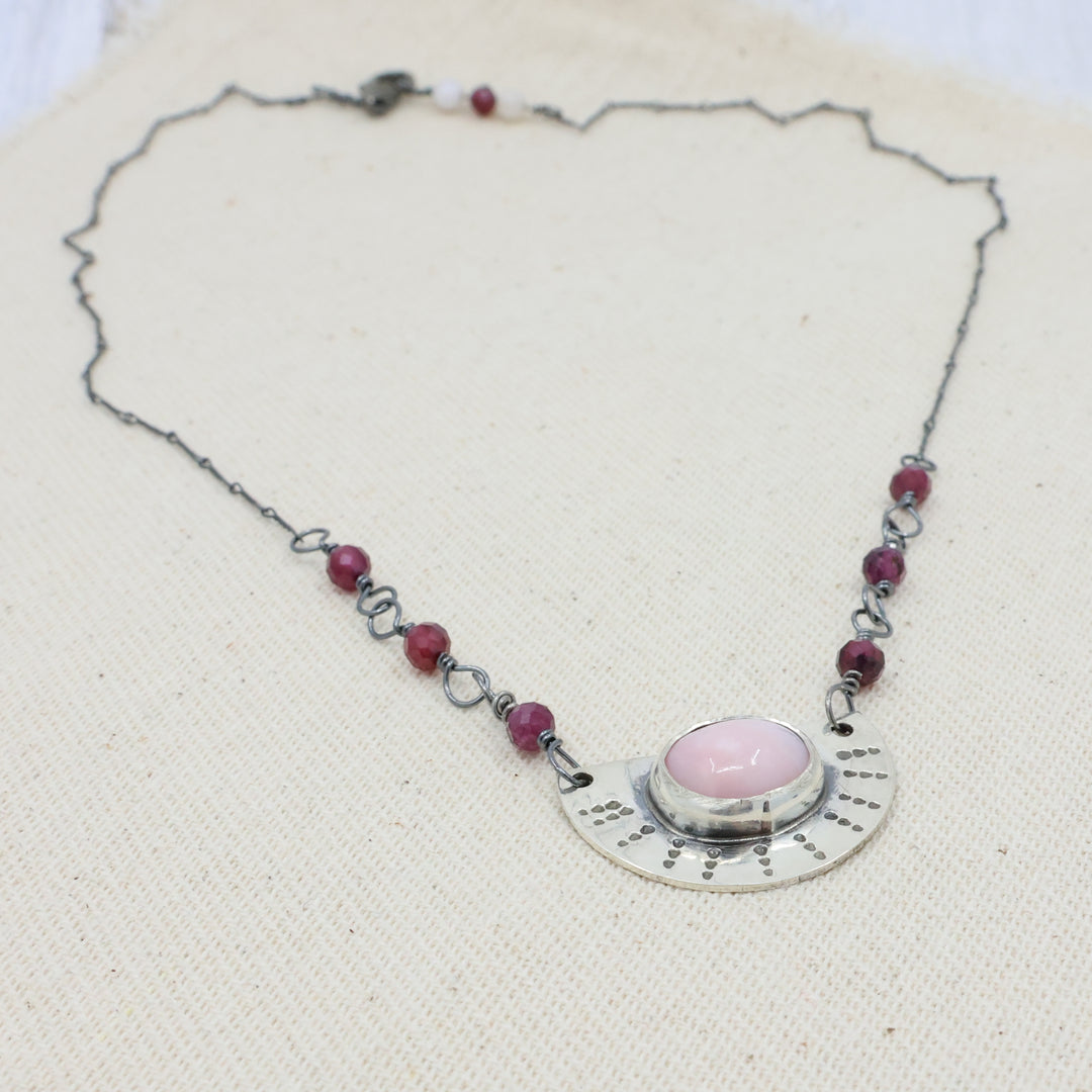 Pink Opal & Garnet One-of-a-Kind Sterling Silver Necklace