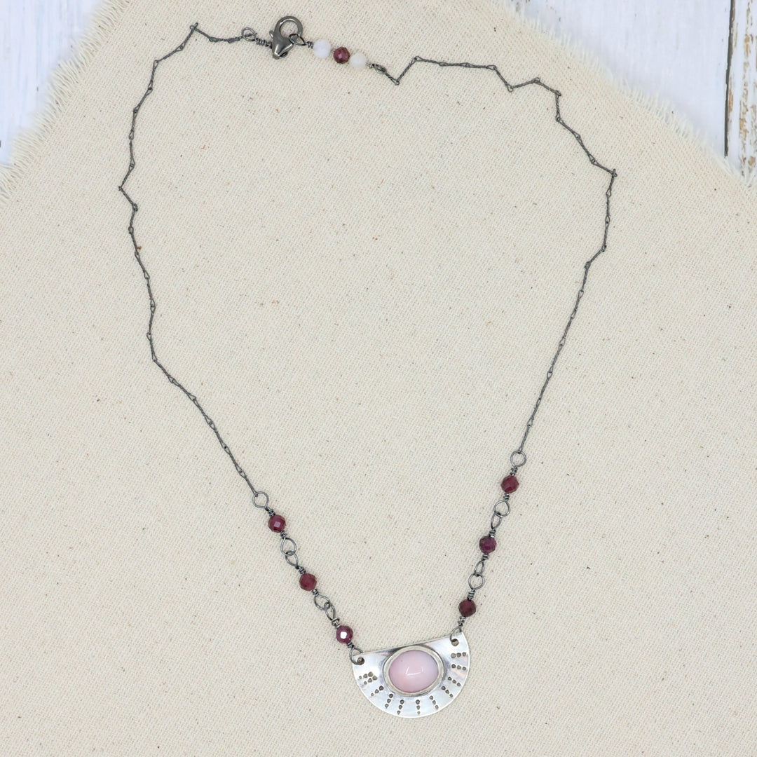 Pink Opal & Garnet One-of-a-Kind Sterling Silver Necklace