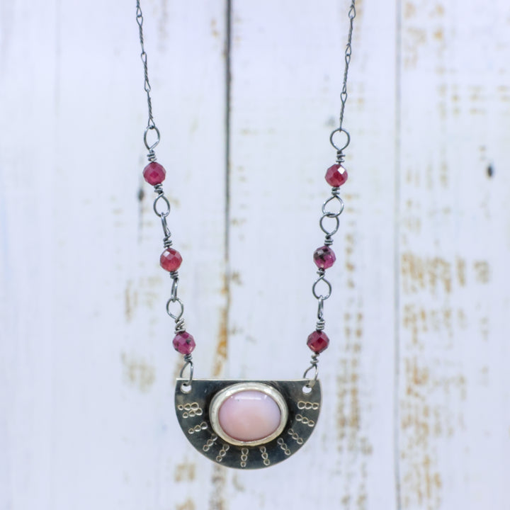 Pink Opal & Garnet One-of-a-Kind Sterling Silver Necklace