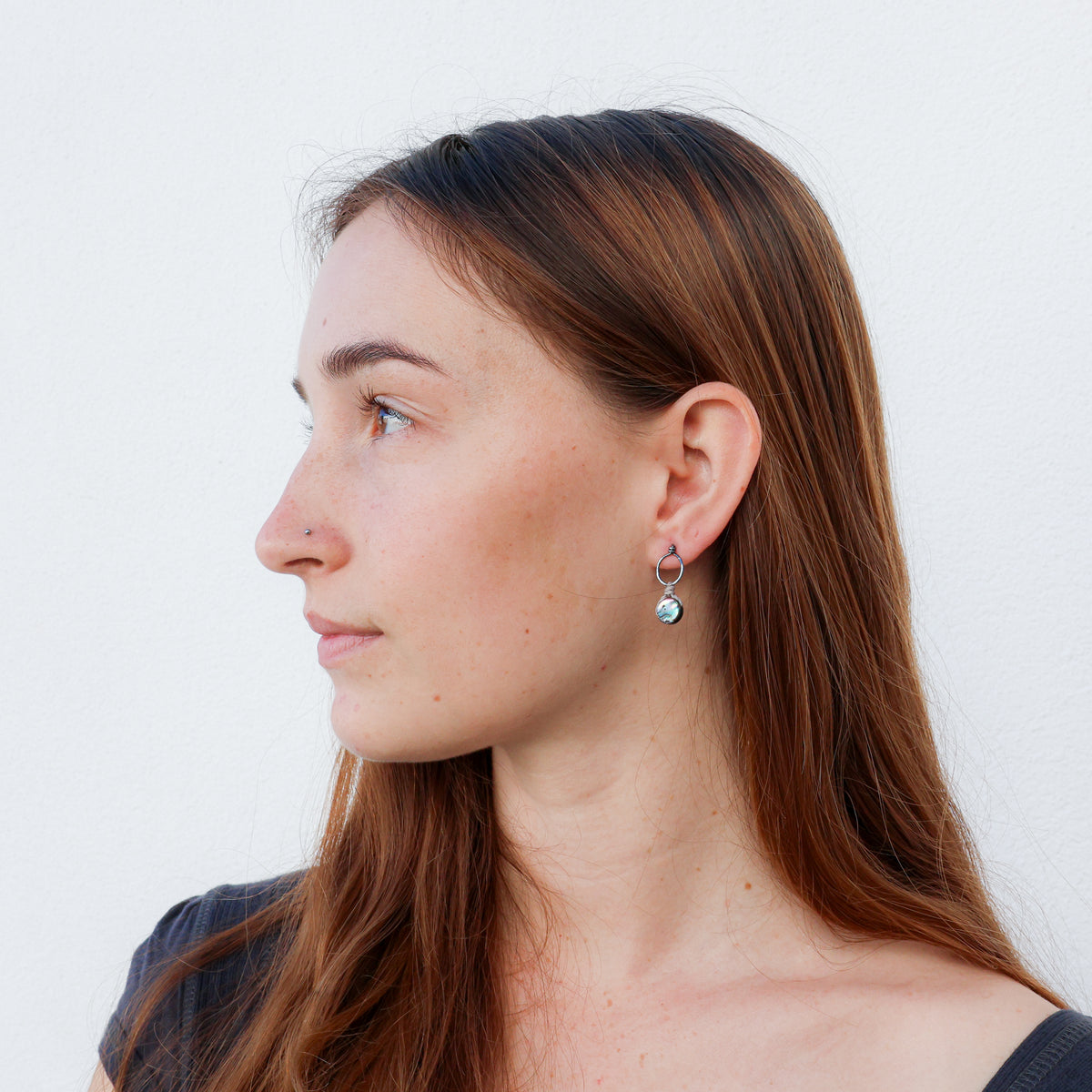 handmdade abalone oxidized sterling silver earrings