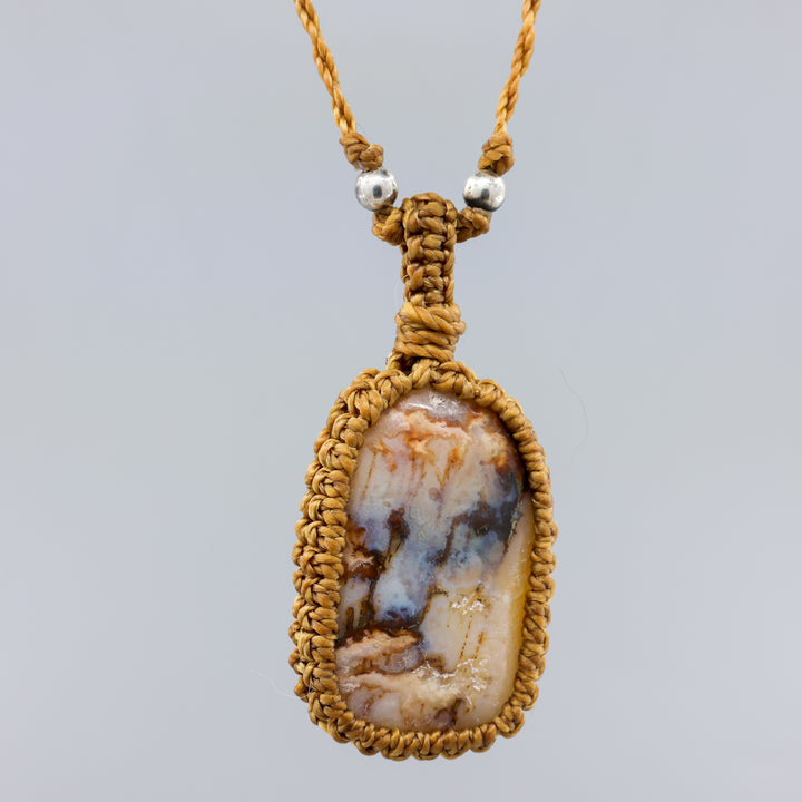 detail view of Agate macrame necklace
