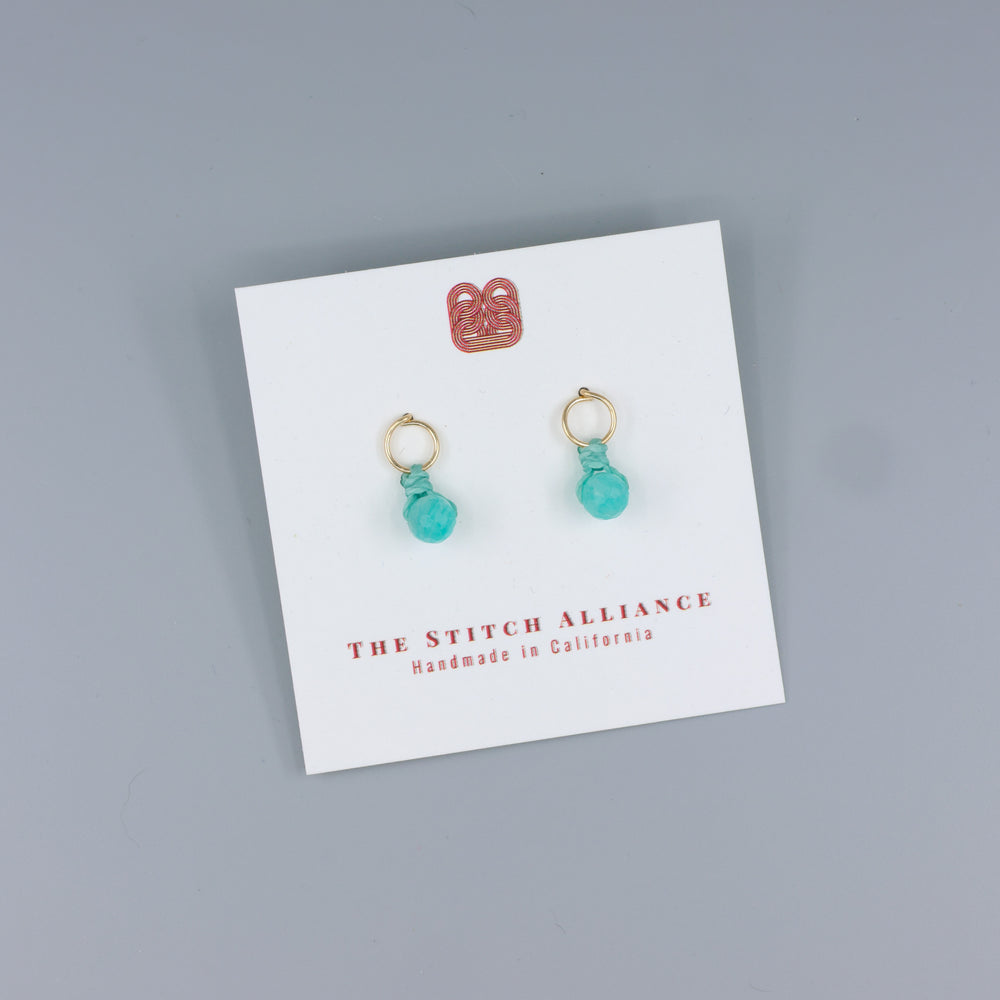 amazonite mini dangle earrings gold fill handmade usa on a white card