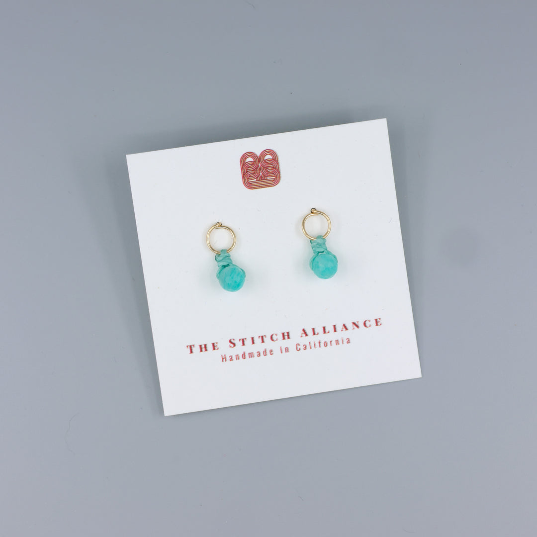 amazonite mini dangle earrings gold fill handmade usa on a white card