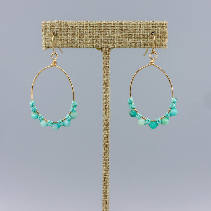 handmade gold hoops with  amazonite beads
