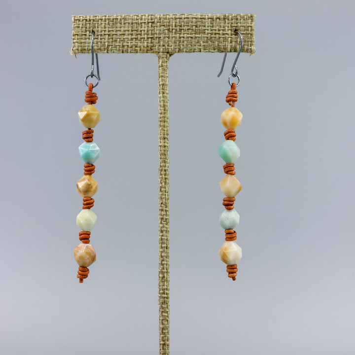 Knotted Amazonite Dangle Earrings - Oxidized Sterling