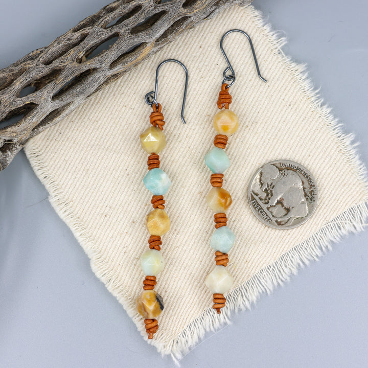 Knotted Amazonite Dangle Earrings - Oxidized Sterling