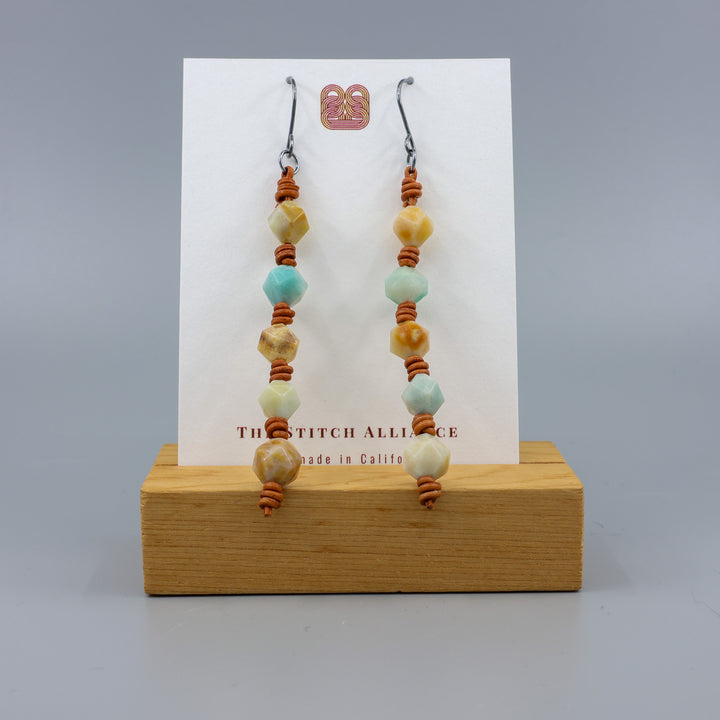 Knotted Amazonite Dangle Earrings - Oxidized Sterling