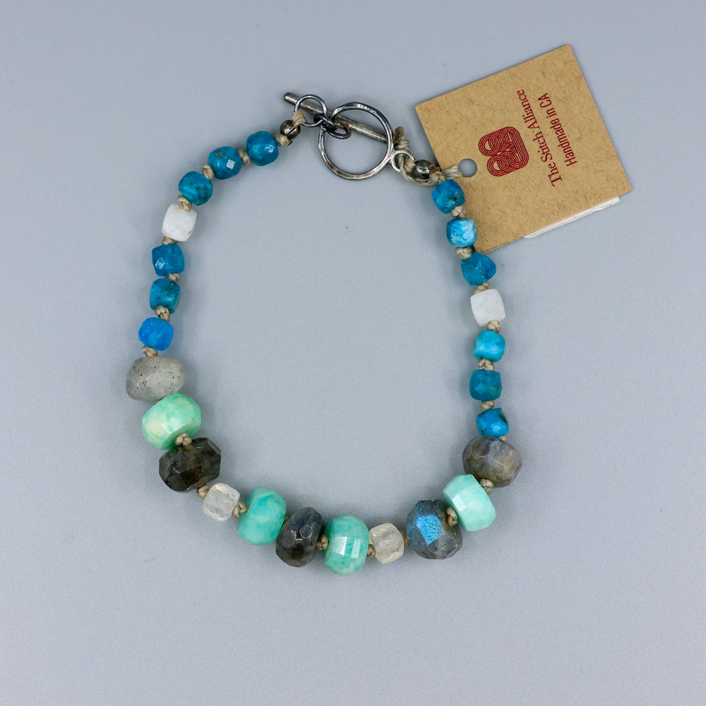 handmade amazonite labradorite apatite and moonstone beaded bracelet