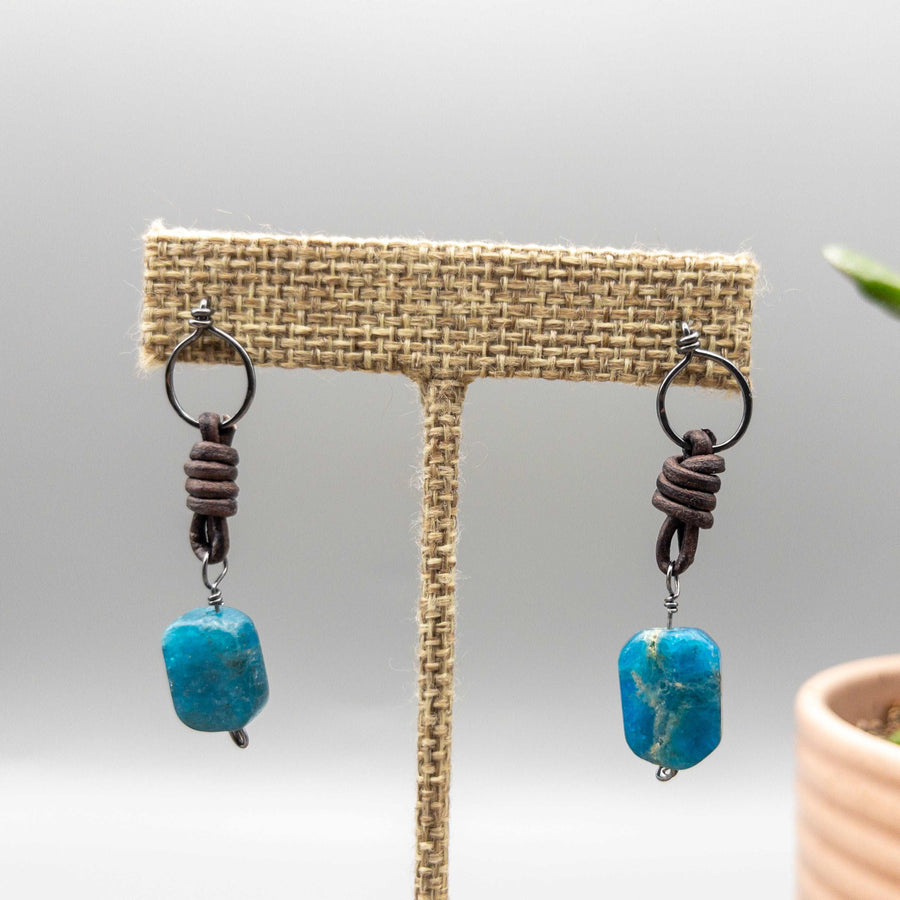 apatite, leather, and sterling silver drop earrings