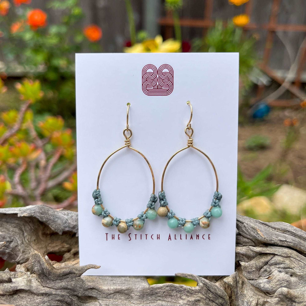 aqua terra jasper 14k gold filled oval hoop earrings