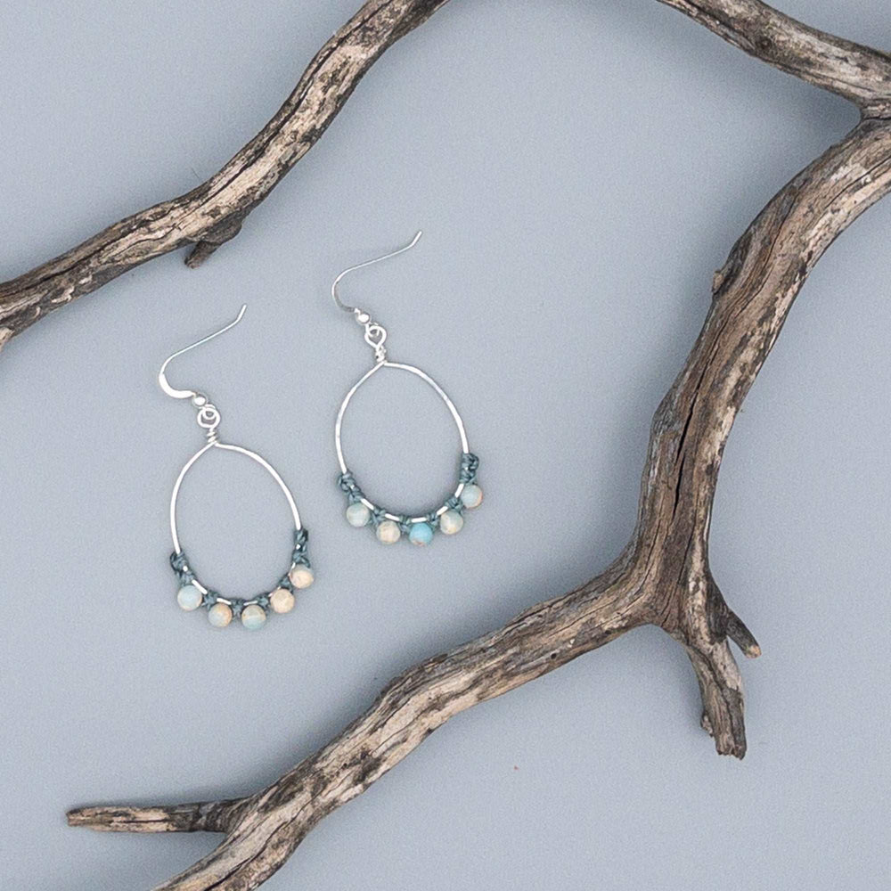 Aqua terra jasper sterling silver oval hoop earrings
