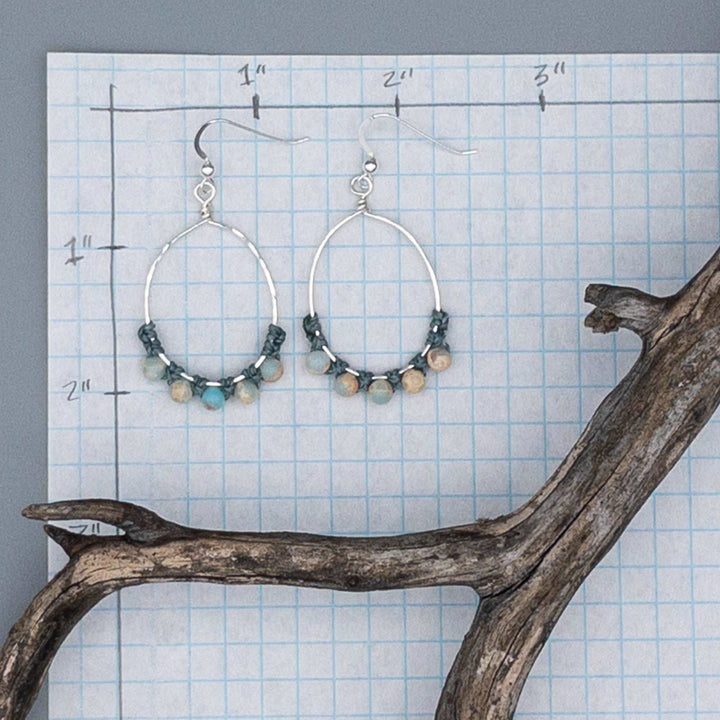 Aqua terra jasper sterling silver statement hoop earrings oval