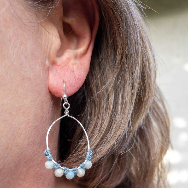Oval hoop earrings with Aqua terra jasper beads sterling silver 