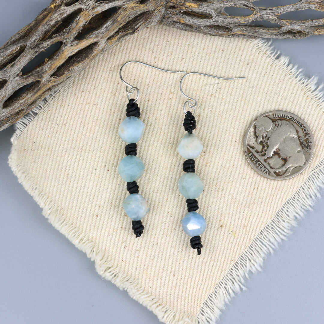 Knotted Aquamarine Dangle Earrings - Sterling Silver