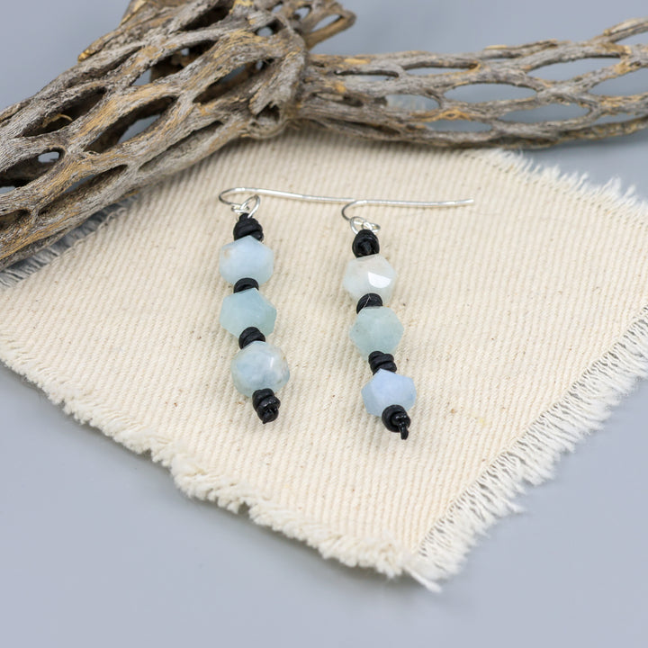 Knotted Aquamarine Dangle Earrings - Sterling Silver