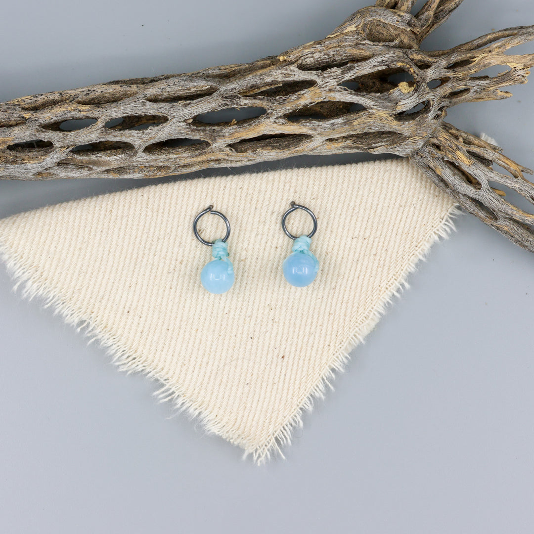 Aquamarine Mini Dangle Earrings - Oxidized Sterling