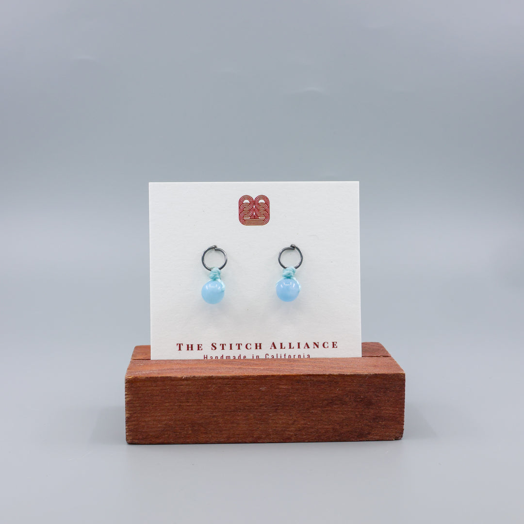 Aquamarine Mini Dangle Earrings - Oxidized Sterling