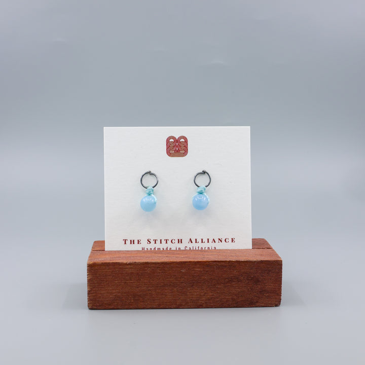 Aquamarine Mini Dangle Earrings - Oxidized Sterling