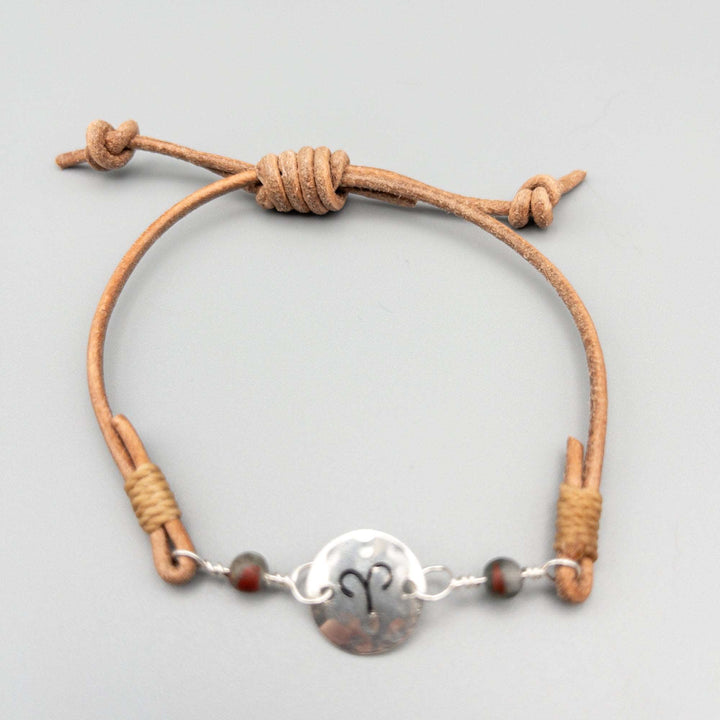 Aries bracelet - hand stamped sterling silver with bloodstone beads