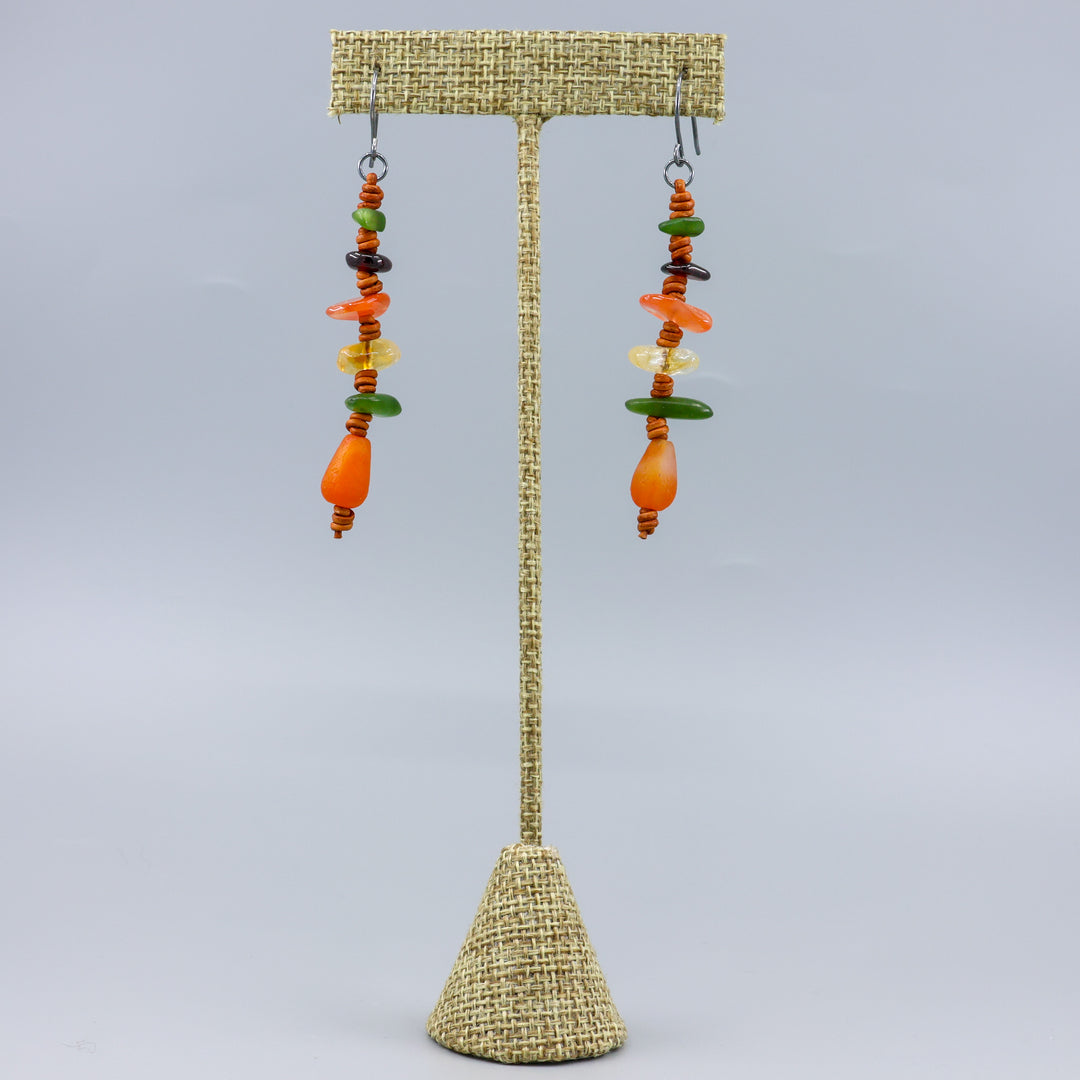 Knotted Gemstone Dangle Earrings, Autumn - Oxidized Sterling