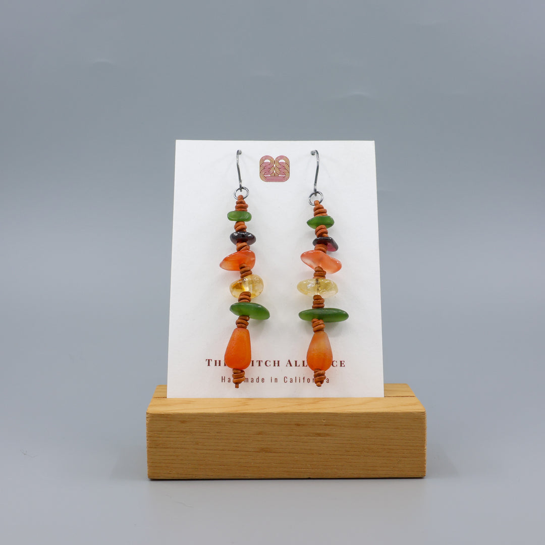 Knotted Gemstone Dangle Earrings, Autumn - Oxidized Sterling