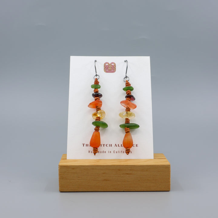 Knotted Gemstone Dangle Earrings, Autumn - Oxidized Sterling