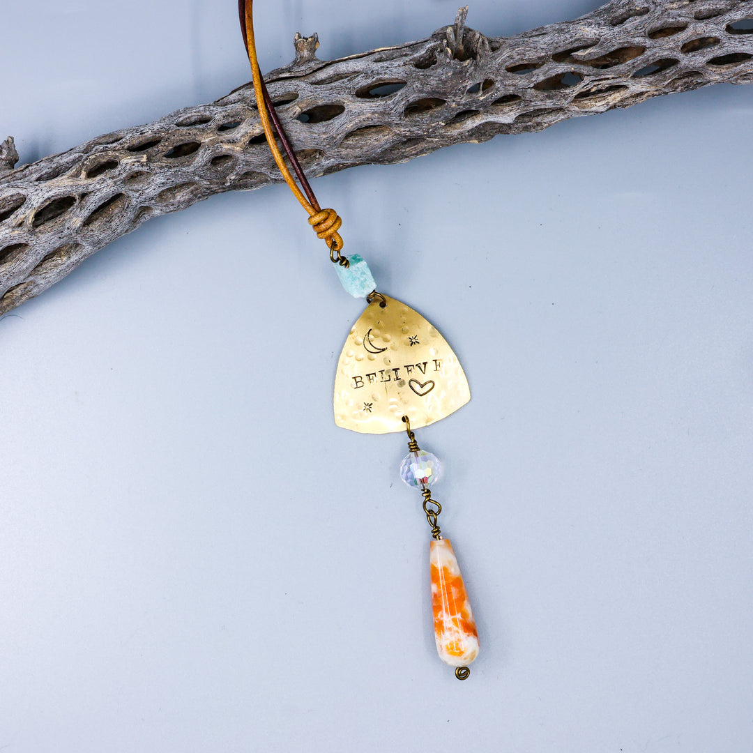 Believe Suncatcher, Brass, Sunstone, Amazonite