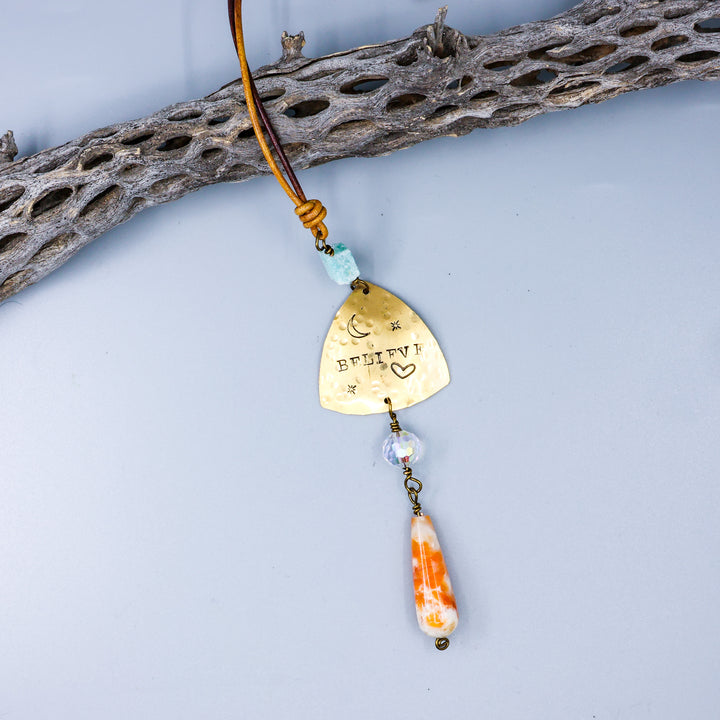 Believe Suncatcher, Brass, Sunstone, Amazonite