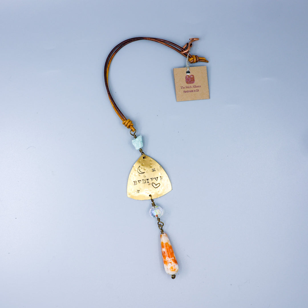 Believe Suncatcher, Brass, Sunstone, Amazonite