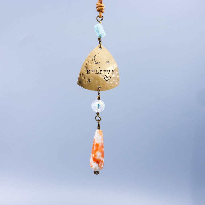 Believe Suncatcher, Brass, Sunstone, Amazonite