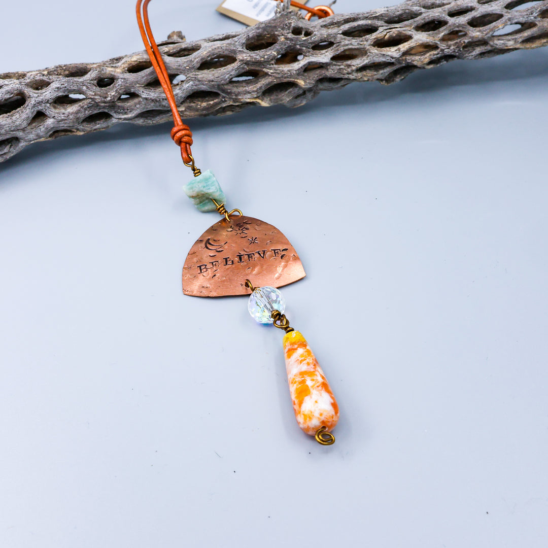 Believe Suncatcher, Copper, Sunstone, Amazonite