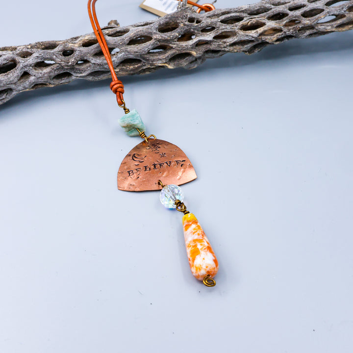 Believe Suncatcher, Copper, Sunstone, Amazonite