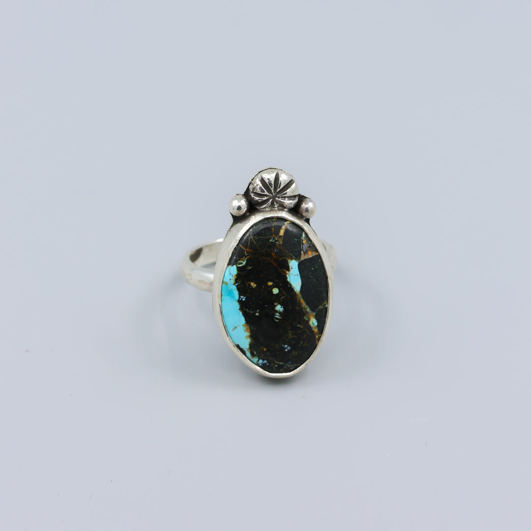Black Jack Turquoise Sterling Silver Ring One of a Kind - Size 7.5