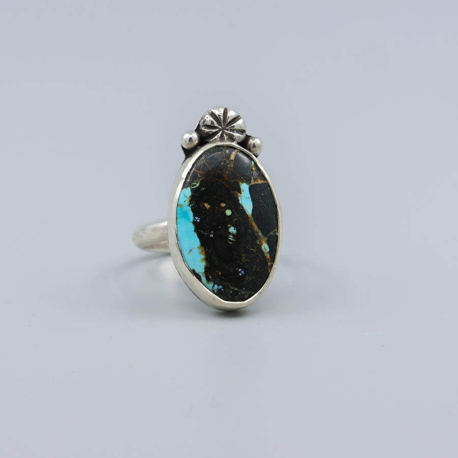 black jack turquoise sterling silver ring handmade one of a kind