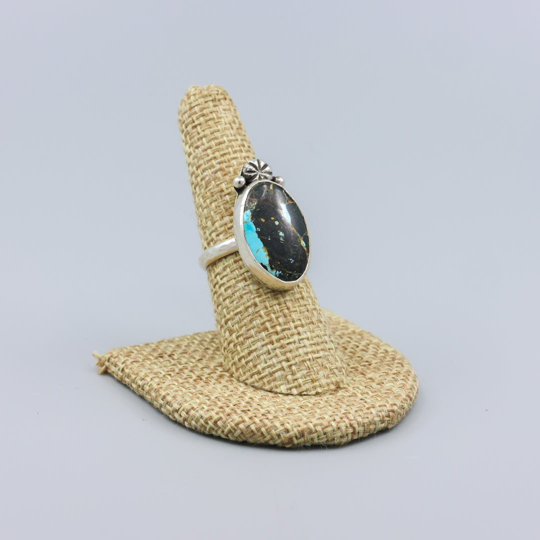 Black Jack Turquoise Sterling Silver Ring One of a Kind - Size 7.5