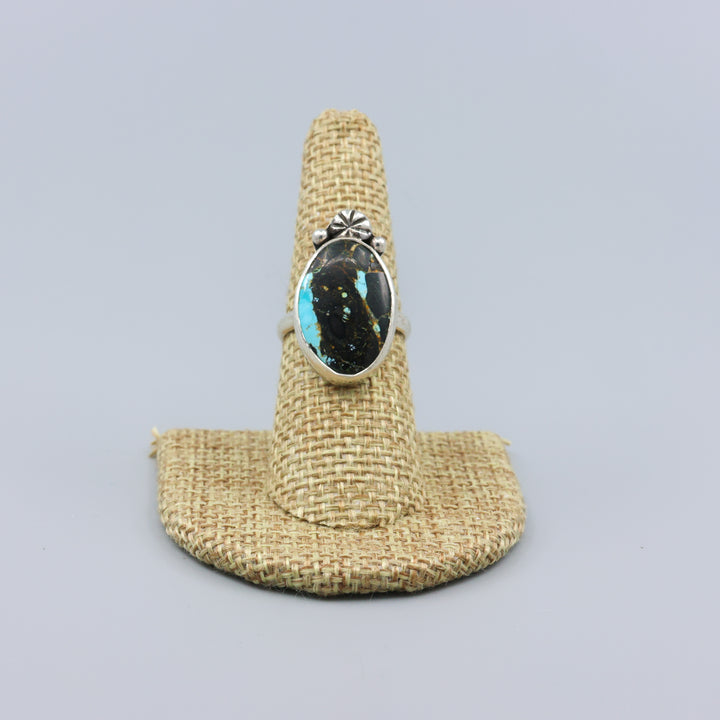 Black Jack Turquoise Sterling Silver Ring One of a Kind - Size 7.5