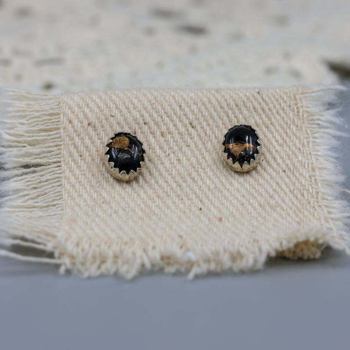 handmade black copper obsidian stud earrings