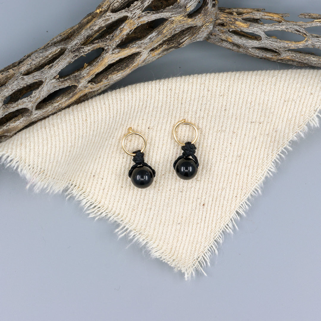 Black Spinel Mini Dangle Earrings - Gold Fill