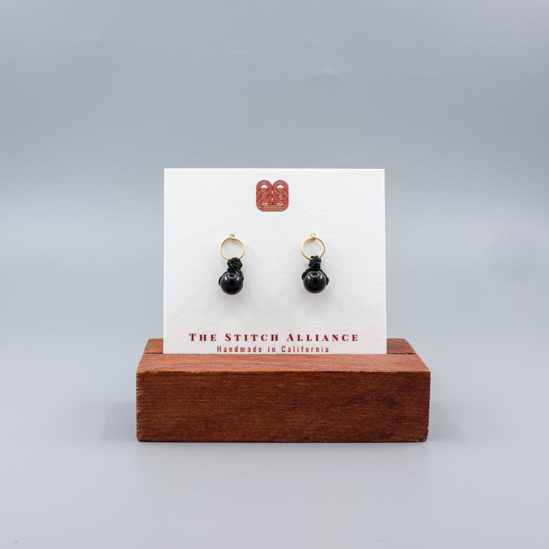 Black Spinel Mini Dangle Earrings - Gold Fill