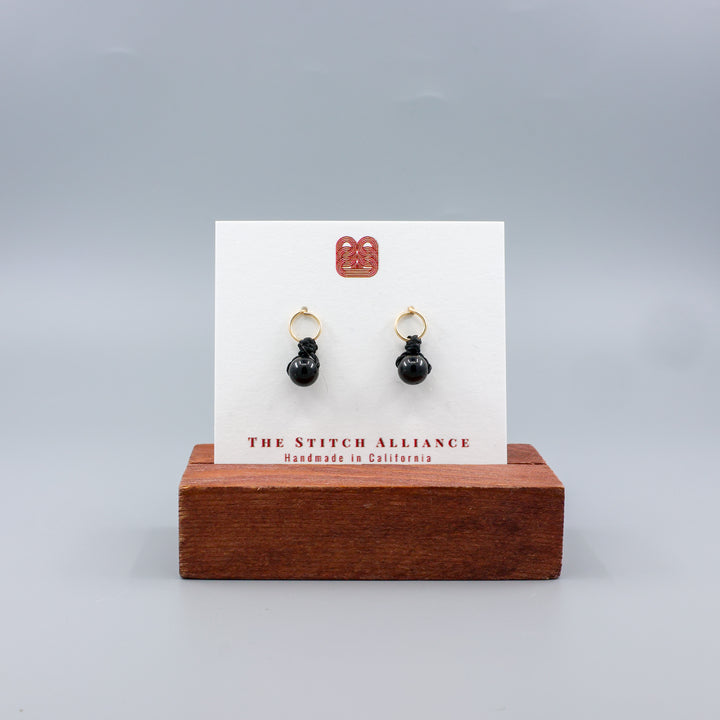 Black Spinel Mini Dangle Earrings - Gold Fill