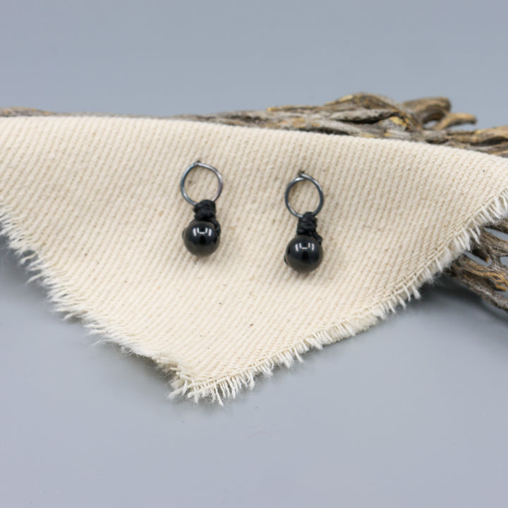 black spinel mini dangle earring oxidized sterling silver
