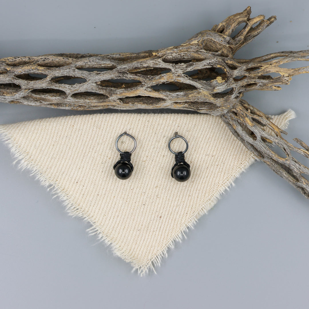 Black Spinel Mini Dangle Earrings - Oxidized Sterling